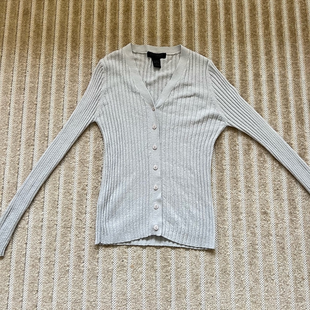 Express Gray Ribbed Cardigan Sweater V-Neck
